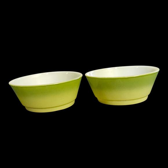 Vintage Fire-King Anchor Hocking Green Ombre Custard Bowls Set of 2 USA - Picture 2 of 5